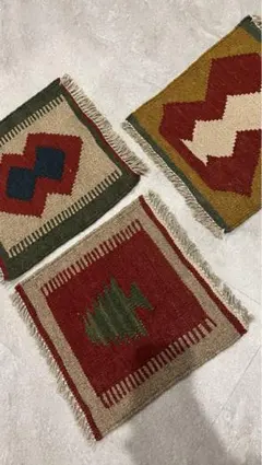 【送料無料】手織りミニ・キリム3枚セット