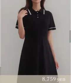 美品✨️CENEA 薄手配色ラインポロニットワンピース(ブラック M)