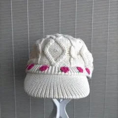 GAP KIDS ケーブル編み ニットキャップ 薔薇刺繍 ビジュー付