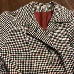 60s 70s 千鳥格子チェックコート　ウールステンカラーコート　ヴィンテージ