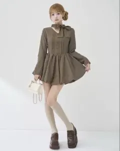 darich ダーリッチ　チェックストライプバルーンミニワンピース　フリーサイズ