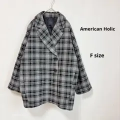 American Holic チェスターコート　F チェック柄　ブラックのサムネイル