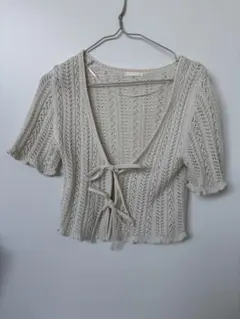 ベージュ レース編み カーディガン gu