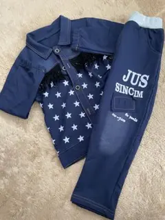 ネイビー 星柄 長袖シャツ パンツセット 100cm