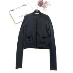 FOXEY 38 薄手　長袖カーディガン 黒 日本製 指穴付