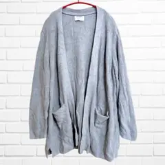 カーディガン ノーカラー 長袖 リブ グレー レーヨン ニット 2XL 秋冬