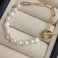 パールブレスレット　淡水パール　真珠　バロック　ホワイト　デイリー　冠婚葬祭