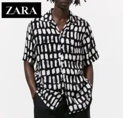 ZARA ザラ 総柄 ペイント柄 半袖シャツ 開襟 オープンカラー モロッコ製のサムネイル