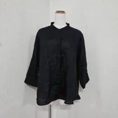 無印良品 MUJI リネンシャツ ブラック（XL）麻100% モックネック
