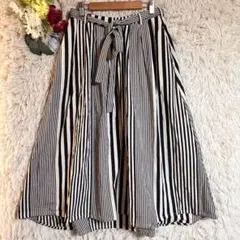 美品【グランマママドーター】S ガウチョパンツ ストライプ 綿 ベルト付のサムネイル