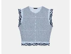 新品タグ付き◇ZARA チェック柄スモッキングトップス 刺繍フリル XS