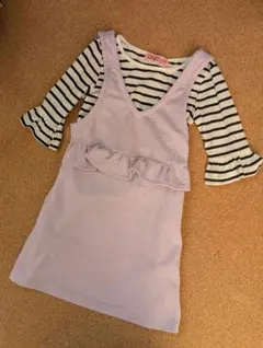 セットアップ　ラベンダー フリル ノースリーブ　ワンピース　五分袖Tシャツ付き