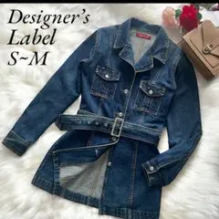 SALE ❣️デニムロングジャケット　ベルトS~M ブルー　フォーマル　カジュアル