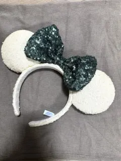 ディズニー　カチューシャ　ミニー　スパンコール　ホワイト×グリーン　ランド　シー
