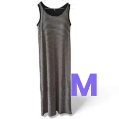 ボーダー キャミワンピース カップ付 ノースリーブ ロングワンピース