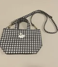 bojji】スワン刺繍 ギンガムチェック お散歩ビニールトートバッグ 