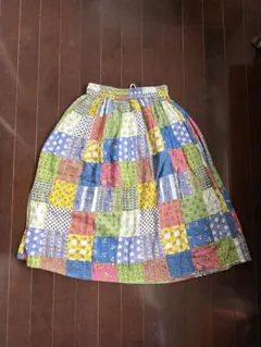 used 古着 パッチワーク風スカート 綿100%