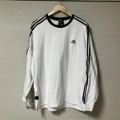 adidasアディダス エッセンシャルズプラス ロンT メンズ2XL 白 三本線