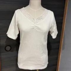 【新品未使用】アイボリー オフホワイト リプ レース Tシャツ Lサイズ