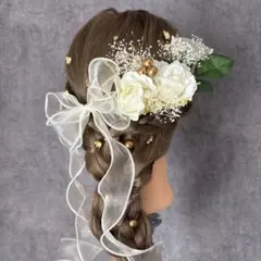 成人式髪飾り　和装　前撮り　振袖　袴　結婚式　卒業式　かすみ草　ドライフラワー