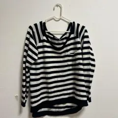 ボートネック長袖ニット 白黒ストライプ