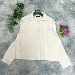 【コムサイズム】襟付きニットジャケット アイボリー 9号 M相当 春夏 美品のサムネイル