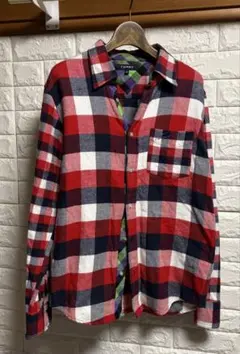 TOMMYトミー ロゴ刺繍チェック柄長袖コットンネルシャツMユーズド