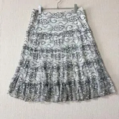 ANNA SUI/フリル レース フレアスカート ホワイト×シルバー アメリカ製