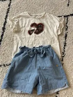 フリルTシャツとデニムショートパンツセット 120