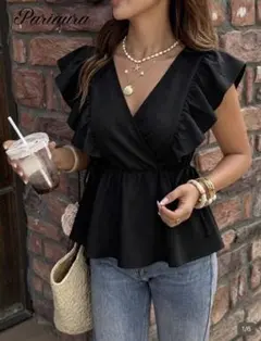 SHEIN PariChic Vネック フリルブラウスのサムネイル