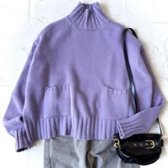SEA 日本製 ウールカシミヤ ハイネック ポケット付 オーバーサイズニット 紫
