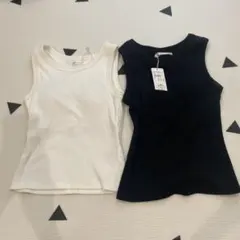 カップ付リブ編みタンクトップ 2色セット フリーサイズ