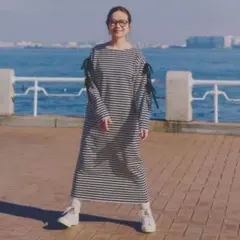 【新品未使用タグ付き】高山直子さんコラボ/袖リボンカットワンピース長袖/EiiS