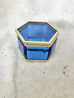 【連休割引】六角形 ガラス ジュエリーボックス アクセサリーケース ブルー