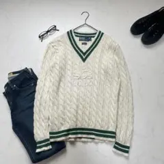 폴로랄 플로렌 캐시미어 혼합 ケーブルニット チルデンセーター M 白緑
