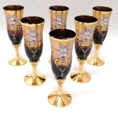MURANO ベネチアンガラス 金彩 エナメル七宝フラワー ワイングラス MURANO ベネチアンガラス 金彩 エナメル七宝フラワー ワイングラス