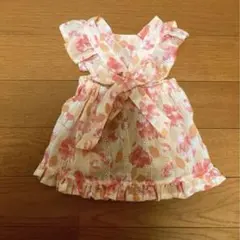 花柄　フリル　ワンピース　ハンドメイド　リボン　エプロンワンピース