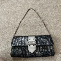 クロコ調 ハンドバッグ ショルダーバッグ クラッチバッグ ブラック×シルバー