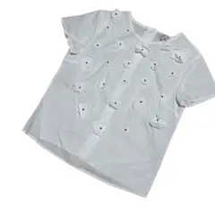【値下げ】agnes b.　半袖ブラウス　白　立体花付き　新品未使用　Mサイズ agnes b. - 【値下げ】agnes b. 半袖ブラウス 白 立体花付き 新品未