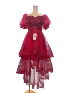 ​【新品タグ付】豪華装飾 ティアードドレス Mサイズ 赤/ワインレッド 発表会