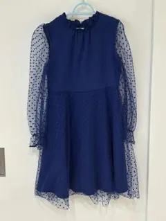 ネイビー ドット柄 ワンピース　140