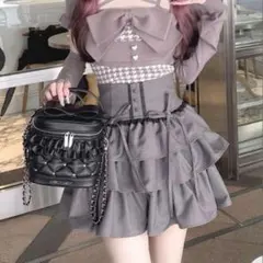 HONEY MEW ハニーミュウ ティアードフリルスカート グレー f