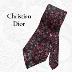 Christian Dior USA製 総柄 花柄 ネクタイ ブラック
