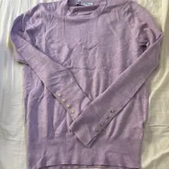 ZARA クルーネック長袖ニットトップス　パープル　袖ボタン　M ザラ