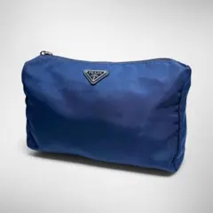 美品 PRADA ポーチ ナイロン 三角ロゴ ブルー 小物入れ コスメポーチ
