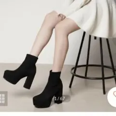 エスペランサ　ラク盛り　ショートブーツ　黒　スウェード　厚底　ジッパー