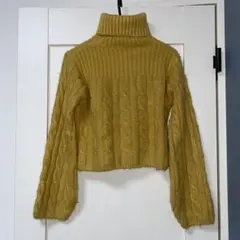 IT SSONG ケーブル編み タートルネックニット マスタードイエロー
