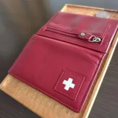 美しい超高機能ワインレッドレザーカードケースL字ファスナー財布小銭入れ