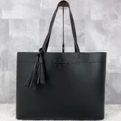未使用級 トリーバーチ レザー トートバッグ マックグロー 肩掛け タッセル 黒