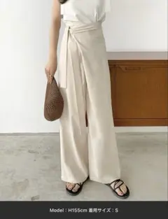 【新品未使用】callautia ラップリネン混ワイドパンツ アイボリーSサイズ